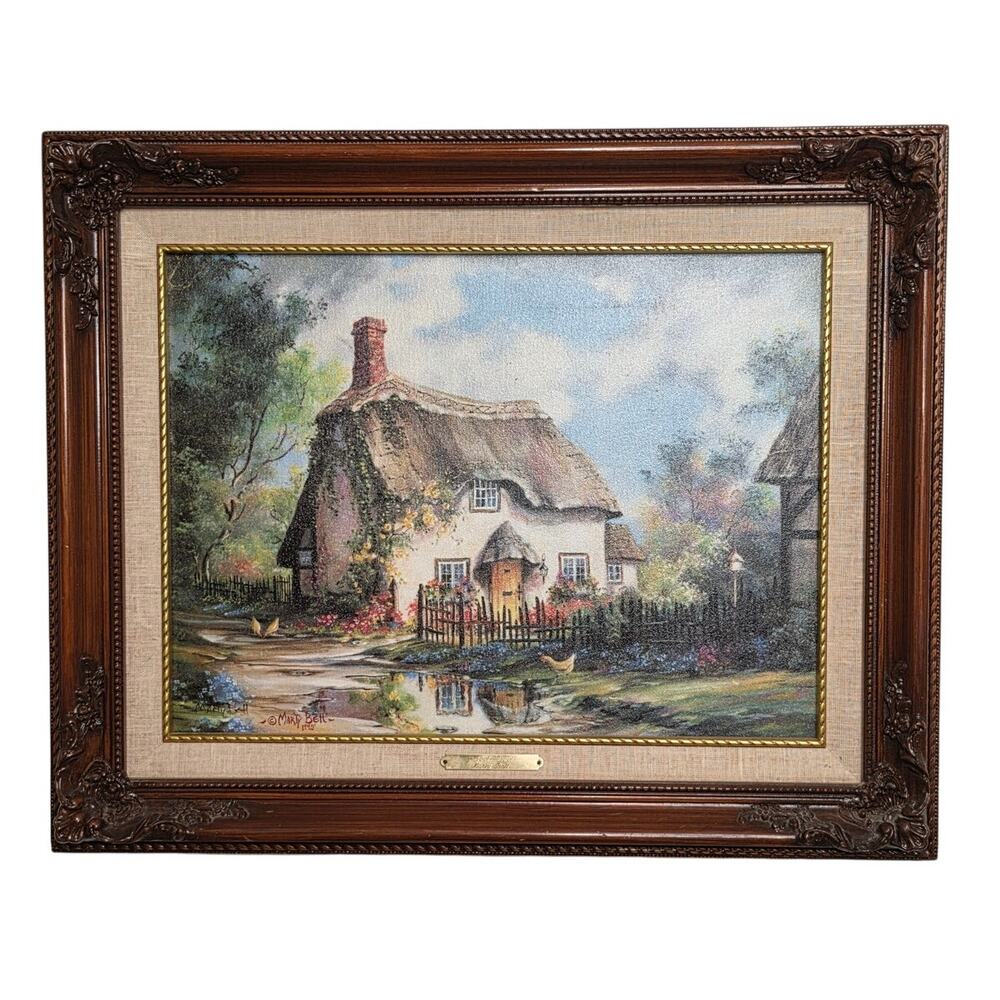 Marty Bell “Henny Penny” Signed Cottage Art Framed English Country Landscape